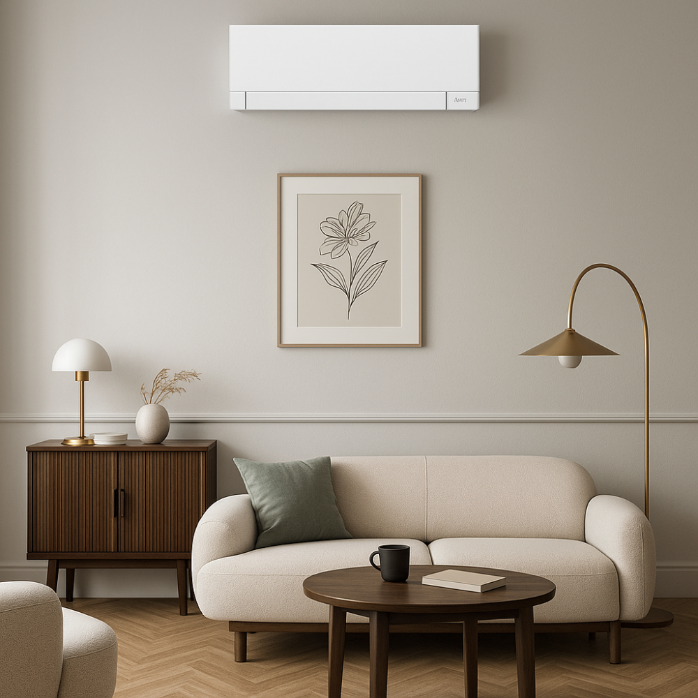 Aire Acondicionado Mitsubishi Electric instalado en salón moderno